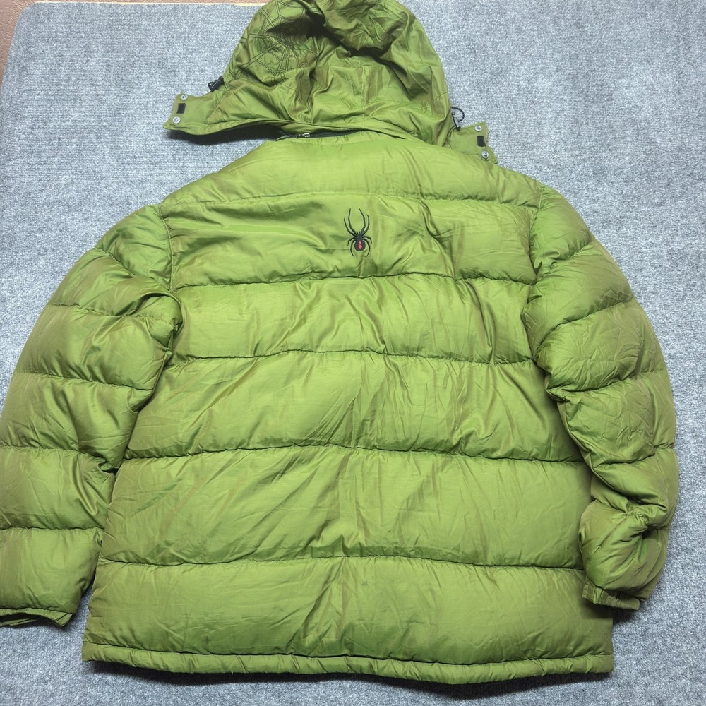 Spyder Down Jacket Mens XL Green Hooded Puffer Insulated Ski Snow Winter Coat - Picture 3 of 13